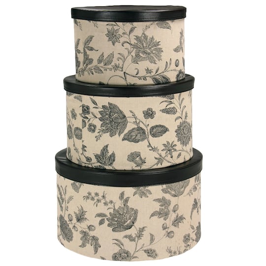 Household Essentials Round Hat Boxes with Lids (Floral)
